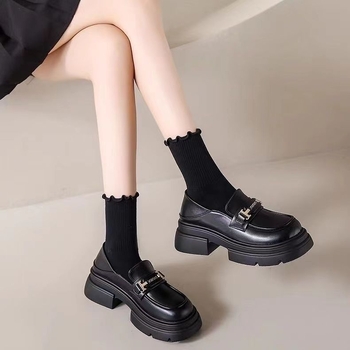 Ženske loaferice s debelim potplatima i srednjom petom, okrugli vrh, PU gornji dio, Mary Jane stil, slip-on