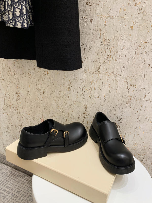 Ženske loaferice s okruglom nosnicom i dvostrukom kopčom, retro britanski stil, mikrovlakno