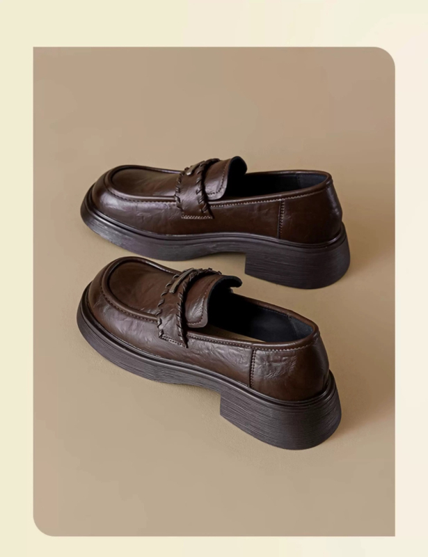 Női loaferek kerek orrú, vastag sarkú, retro stílus, slip-on, 2026 modell