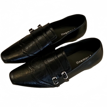 Női barna francia stílusú alacsony sarkú loafers, négyzetes orr