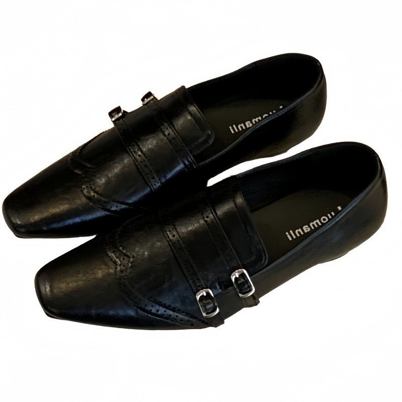 Női barna francia stílusú alacsony sarkú loafers, négyzetes orr