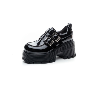 Brit stílusú vastag talpú loafer női bőrcipő, 9 cm sarokkal, retro dizájn