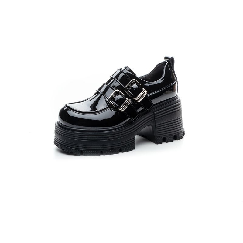 Brit stílusú vastag talpú loafer női bőrcipő, 9 cm sarokkal, retro dizájn