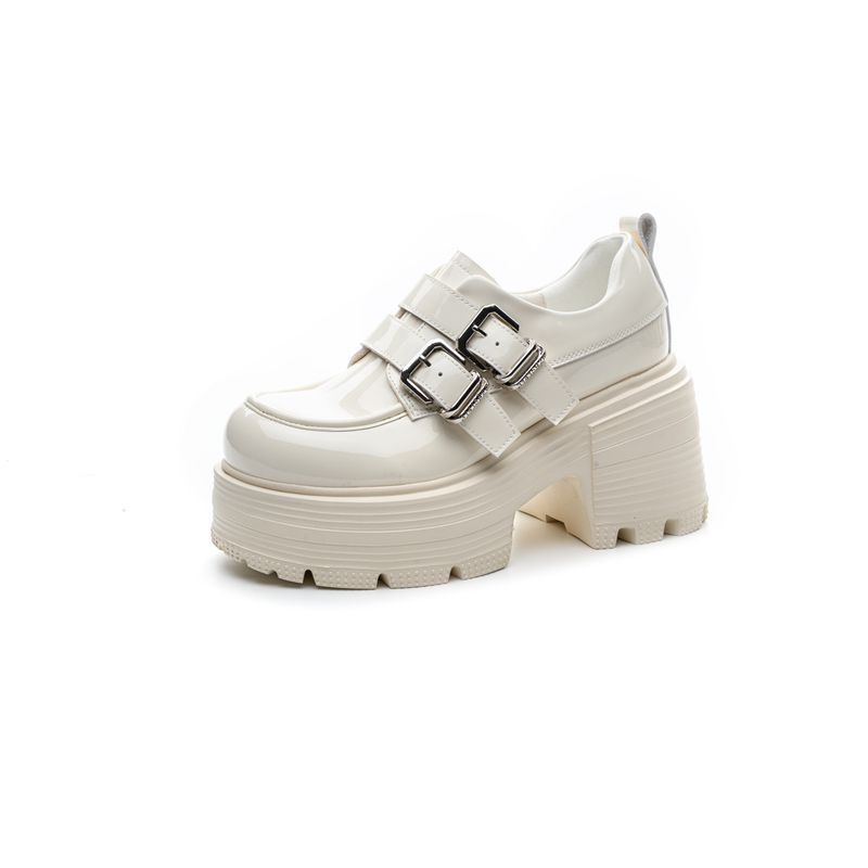 Brit stílusú vastag talpú loafer női bőrcipő, 9 cm sarokkal, retro dizájn