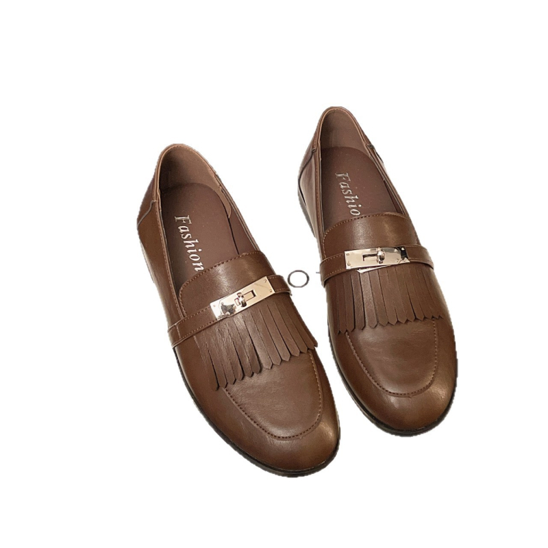 Női fekete lapos talpú slip-on loaferek, francia stílus, bőr cipők, 2026 tavasz