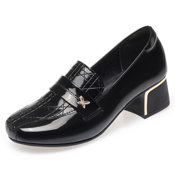 Loafers damă, cu toc pătrat mic, vârf rotund, culoare solidă, potriviți pentru purtare zilnică