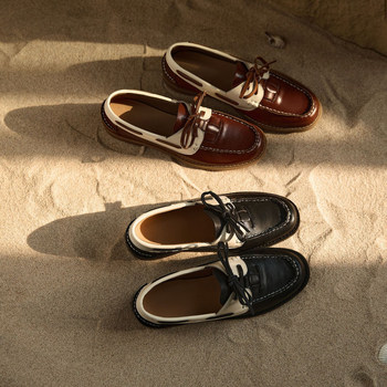 Loafers casual din piele pentru femei, toamna 2025, bloc de culori retro, șireturi, talpă joasă, purtare zilnică