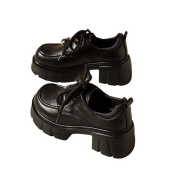 Ženske kožne loaferice s vezicama, debeli pet, okrugli vrh, britanski stil