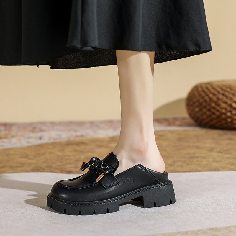 Ženski loafers od prave kože, 7 cm povećanje visine, slip-on, debela gumena potplat, mašna, veličina 32