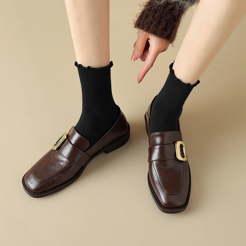Ženske retro loaferice s četvrtastim nosom, EU veličine 33–43, novi model 2024, niski pet, jednobojne, PU gornji dio, mikrovlakna podstava, gumeni potplat