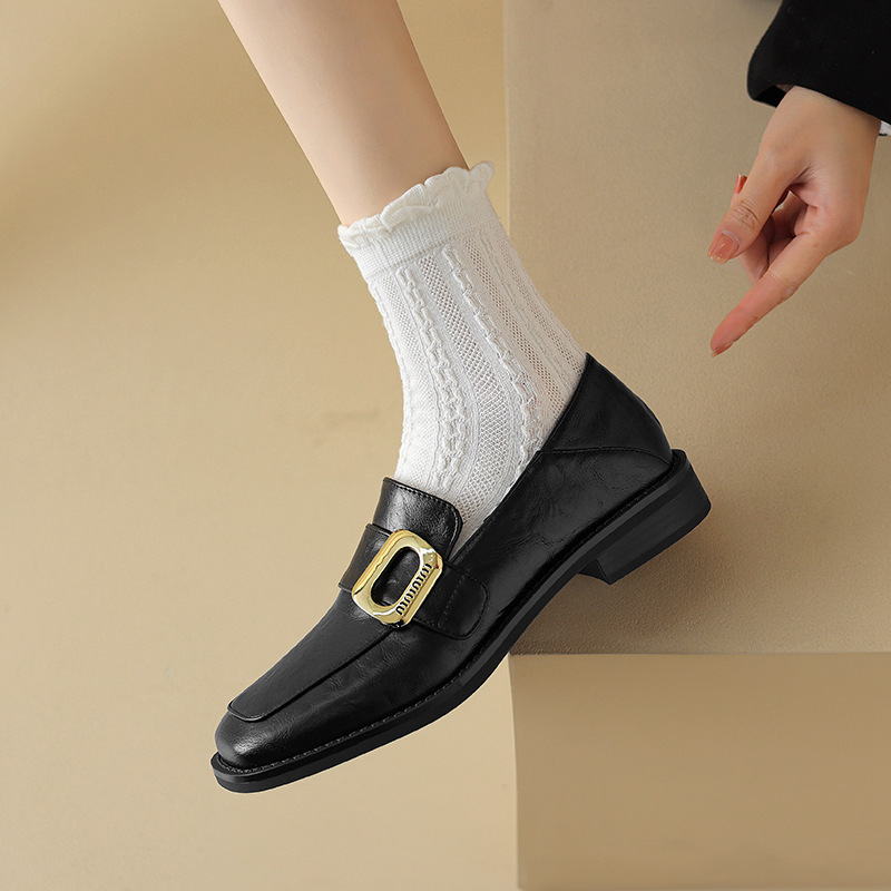 Ženske retro loaferice s četvrtastim nosom, EU veličine 33–43, novi model 2024, niski pet, jednobojne, PU gornji dio, mikrovlakna podstava, gumeni potplat