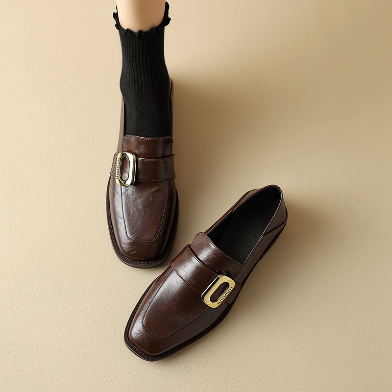 Ženske retro loaferice s četvrtastim nosom, EU veličine 33–43, novi model 2024, niski pet, jednobojne, PU gornji dio, mikrovlakna podstava, gumeni potplat