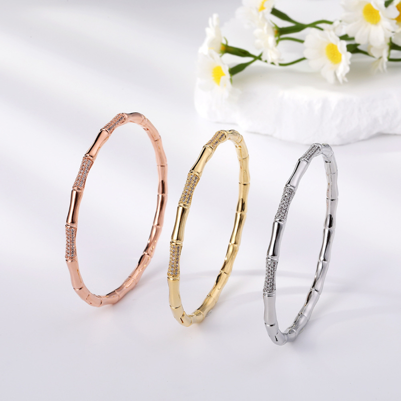 Kéttónusú 14K aranyozott bambusz szegmens karkötő, ősi technika öröksége, masszív kivitel