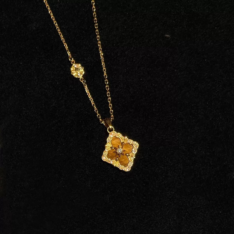 Ogrlica s privjeskom od tigrovog oka i četverolistne djeteline, pozlaćena 24K, elegantan stil