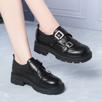 Ženske loaferice s mekom potplatom, Velcro dvostruka kopča, britanski stil, PU koža, proljetne cipele