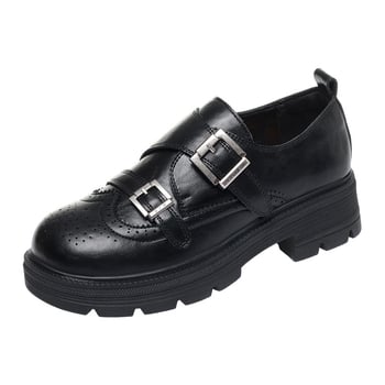 Ženske loaferice s mekom potplatom, Velcro dvostruka kopča, britanski stil, PU koža, proljetne cipele