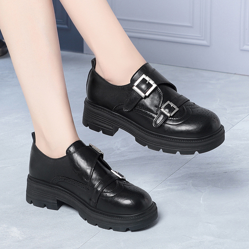 Ženske loaferice s mekom potplatom, Velcro dvostruka kopča, britanski stil, PU koža, proljetne cipele