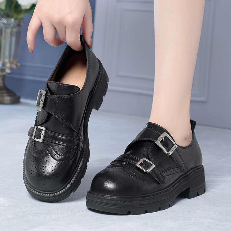 Ženske loaferice s mekom potplatom, Velcro dvostruka kopča, britanski stil, PU koža, proljetne cipele