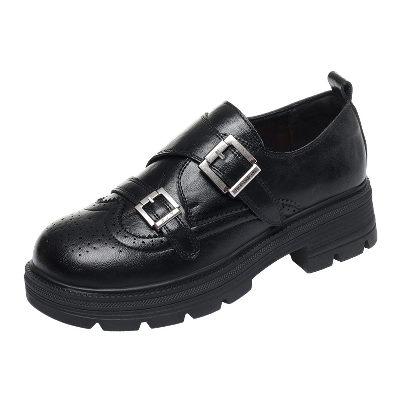 Ženske loaferice s mekom potplatom, Velcro dvostruka kopča, britanski stil, PU koža, proljetne cipele
