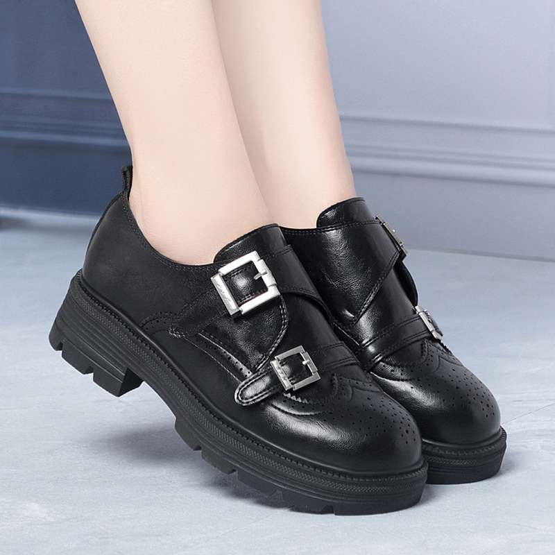 Ženske loaferice s mekom potplatom, Velcro dvostruka kopča, britanski stil, PU koža, proljetne cipele