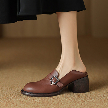 Női juhbőr Slip-On loafer vastag talppal, kerek orrú, brit stílusú, 2024