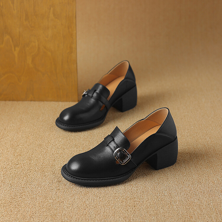 Női juhbőr Slip-On loafer vastag talppal, kerek orrú, brit stílusú, 2024