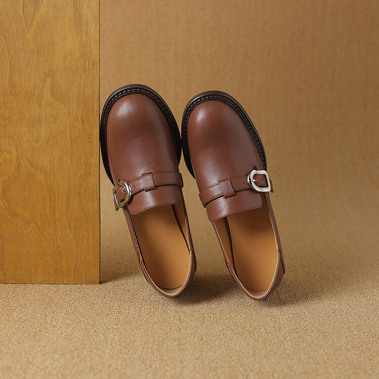 Női juhbőr Slip-On loafer vastag talppal, kerek orrú, brit stílusú, 2024