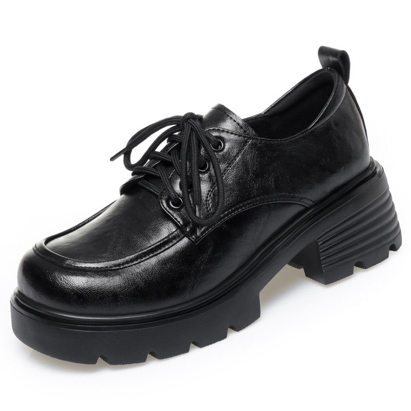 Ženske kožne loaferice s platformom, vezice, dva sloja kože, debeli pet, britanski stil