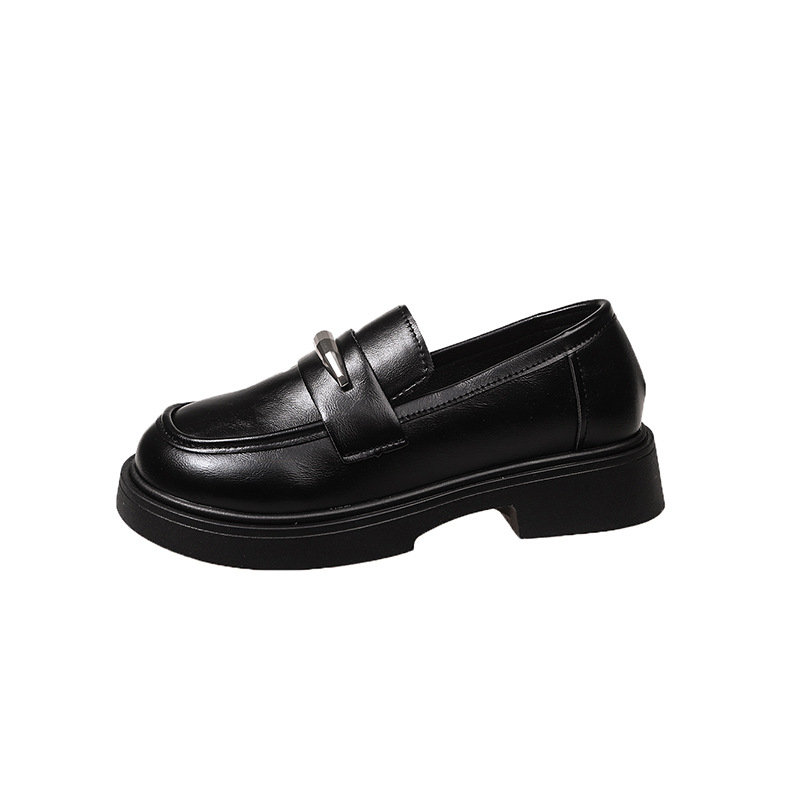 Női bőr mokaszín vastag talppal, brit-stílusú slip-on, mindennapi cipő