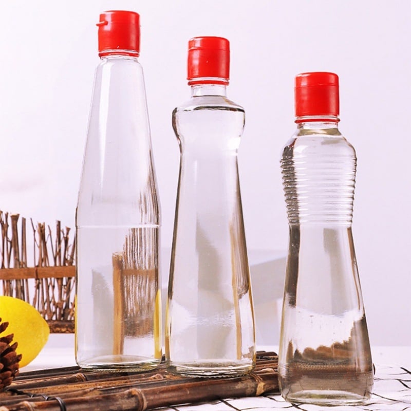 Prozirna staklena boca za sezamovo ulje, sojin umak i ocat, s nepropusnim zatvaranjem; kapaciteti 100–400 ml