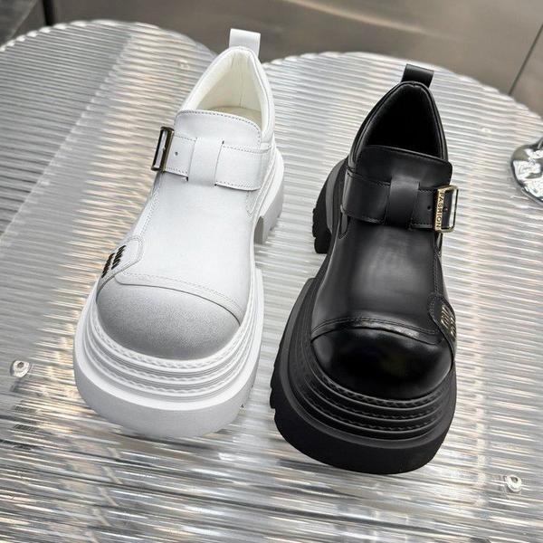 Pantofi loafer din piele cu cataramă metalică și talpă groasă, stil european, pentru femei de talie mică, platformă de 7 cm, încălțăminte feminină în stil britanic
