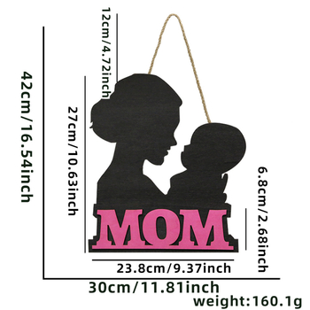 Drvena pločica Bowknot s MOM slovima za zidni ukras povodom Majčinog dana
