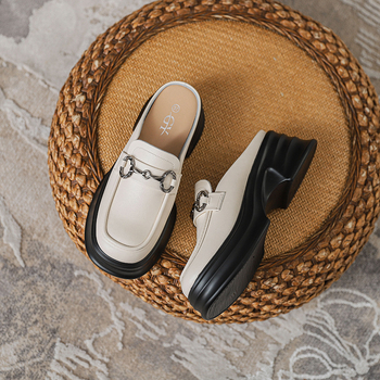 Loafers dama cu talpă groasă din piele naturală, cataramă Horsebit, stil britanic, crește înălțimea, mărime 32