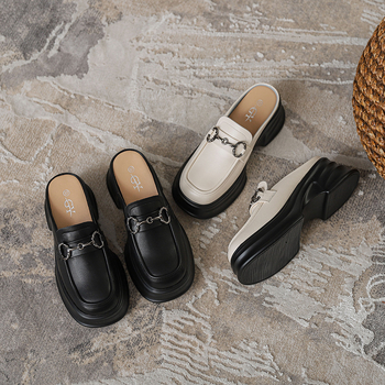 Loafers dama cu talpă groasă din piele naturală, cataramă Horsebit, stil britanic, crește înălțimea, mărime 32
