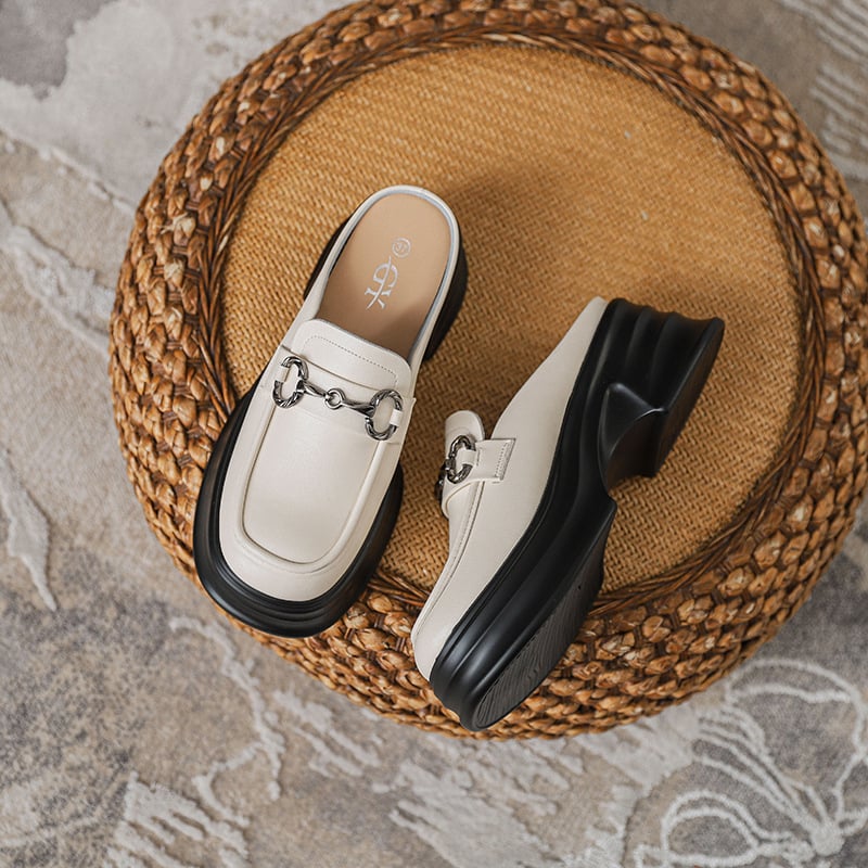 Loafers dama cu talpă groasă din piele naturală, cataramă Horsebit, stil britanic, crește înălțimea, mărime 32