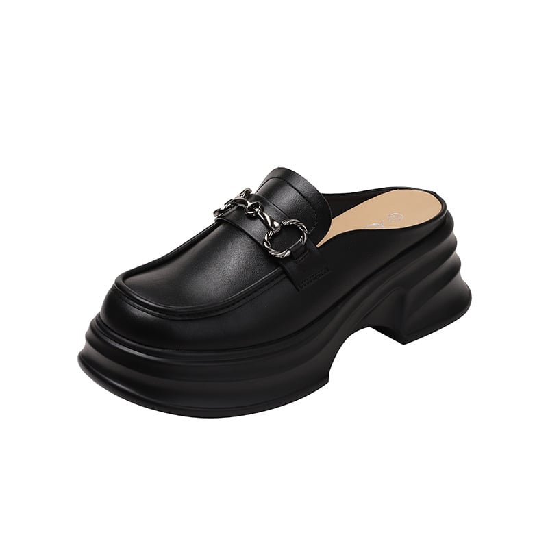 Loafers dama cu talpă groasă din piele naturală, cataramă Horsebit, stil britanic, crește înălțimea, mărime 32