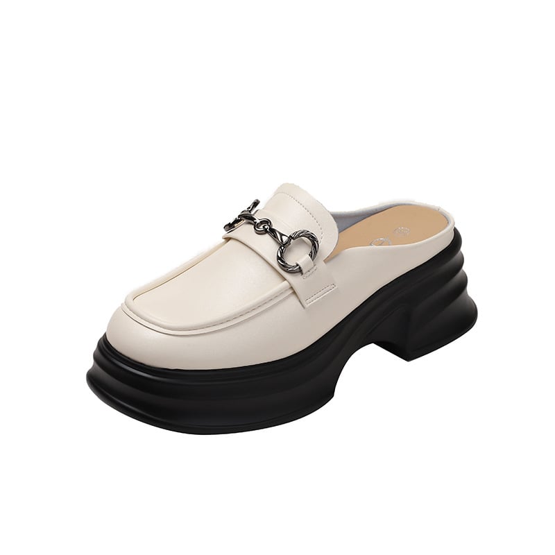 Loafers dama cu talpă groasă din piele naturală, cataramă Horsebit, stil britanic, crește înălțimea, mărime 32