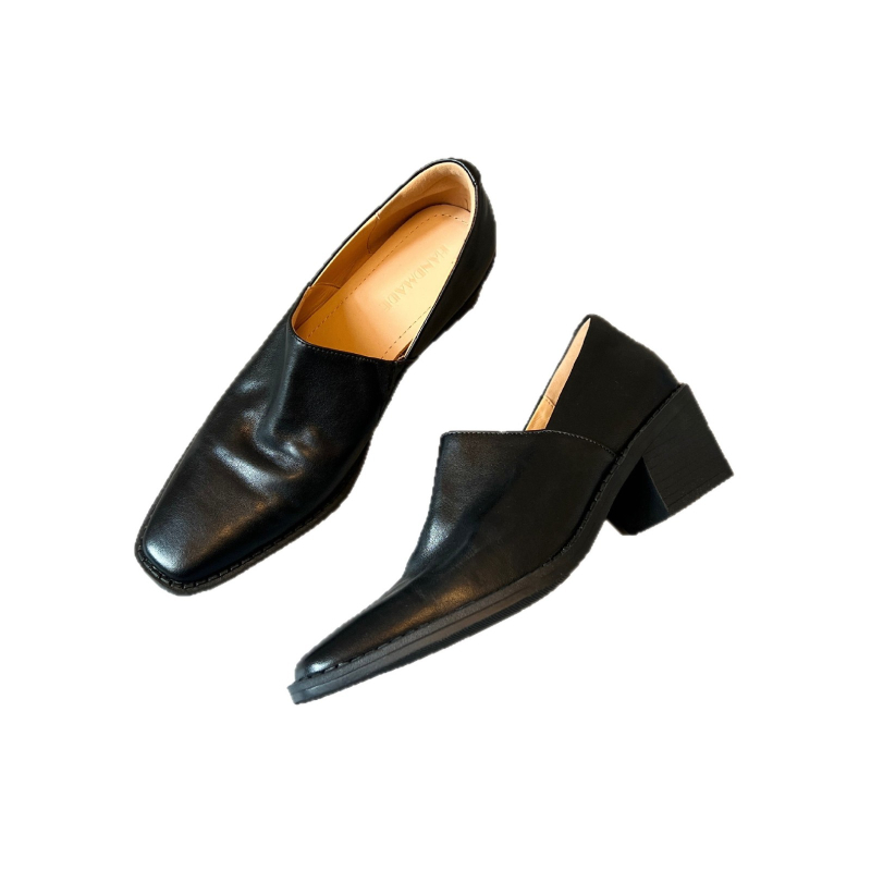 Női slip-on loaferek négyszögletes orral és vastag sarokkal, retro stílusú PU-bőr