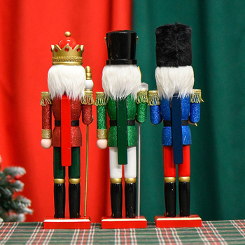 38 cm drvena Nutcracker figura, ružičasti sjaj, božićna dekoracija