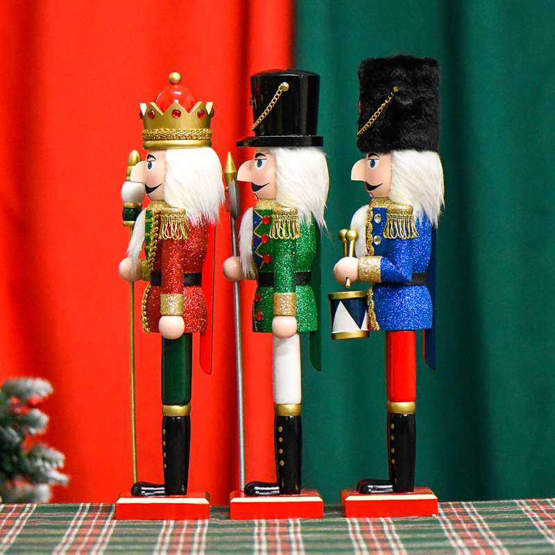 38 cm drvena Nutcracker figura, ružičasti sjaj, božićna dekoracija