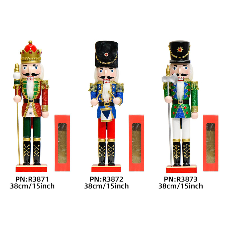 38 cm drvena Nutcracker figura, ružičasti sjaj, božićna dekoracija