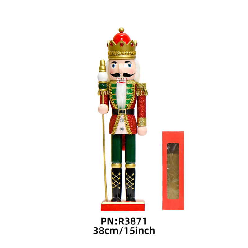 38 cm drvena Nutcracker figura, ružičasti sjaj, božićna dekoracija