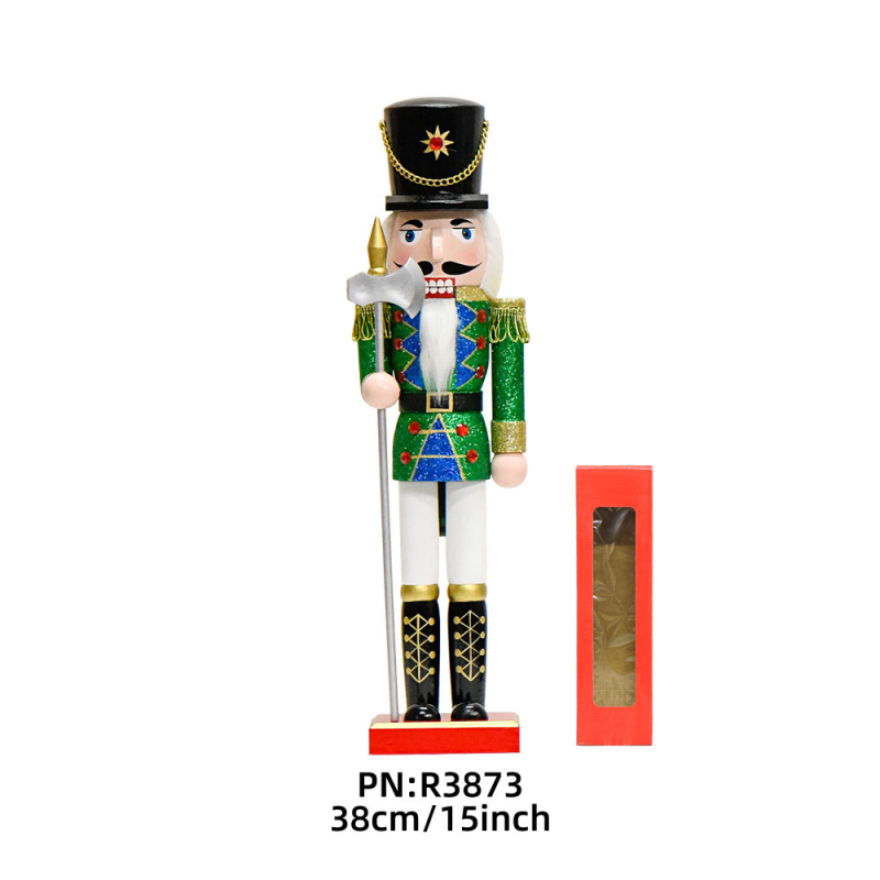 38 cm drvena Nutcracker figura, ružičasti sjaj, božićna dekoracija
