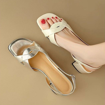 Ženske sandale s otvorenim prstom, 4.5 cm rimski stil, elegantan, debeli pet, srebrne, ljeto 2025