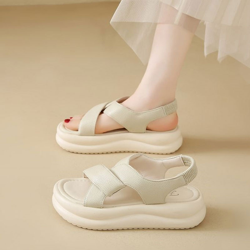 Ženske slip-on rimske sandale, ljeto 2025, lagane i udobne, zaobljeni vrh, gumena potplata, gornji dio i podstava od super vlakana, korejski stil, veličina 40