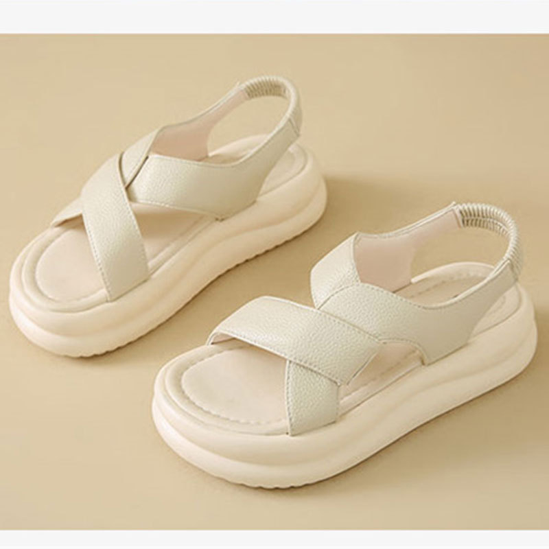Ženske slip-on rimske sandale, ljeto 2025, lagane i udobne, zaobljeni vrh, gumena potplata, gornji dio i podstava od super vlakana, korejski stil, veličina 40