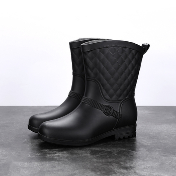 Ghete de ploaie pentru femei, stil coreean, până la gambe, drăguțe, impermeabile, slip-on, căptușeală din bumbac, antiderapante de iarnă