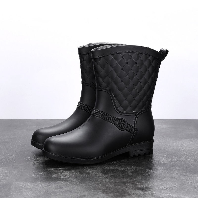 Ghete de ploaie pentru femei, stil coreean, până la gambe, drăguțe, impermeabile, slip-on, căptușeală din bumbac, antiderapante de iarnă