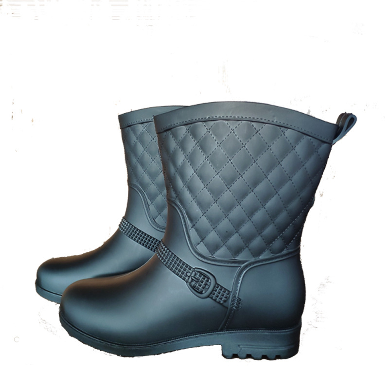 Ghete de ploaie pentru femei, stil coreean, până la gambe, drăguțe, impermeabile, slip-on, căptușeală din bumbac, antiderapante de iarnă