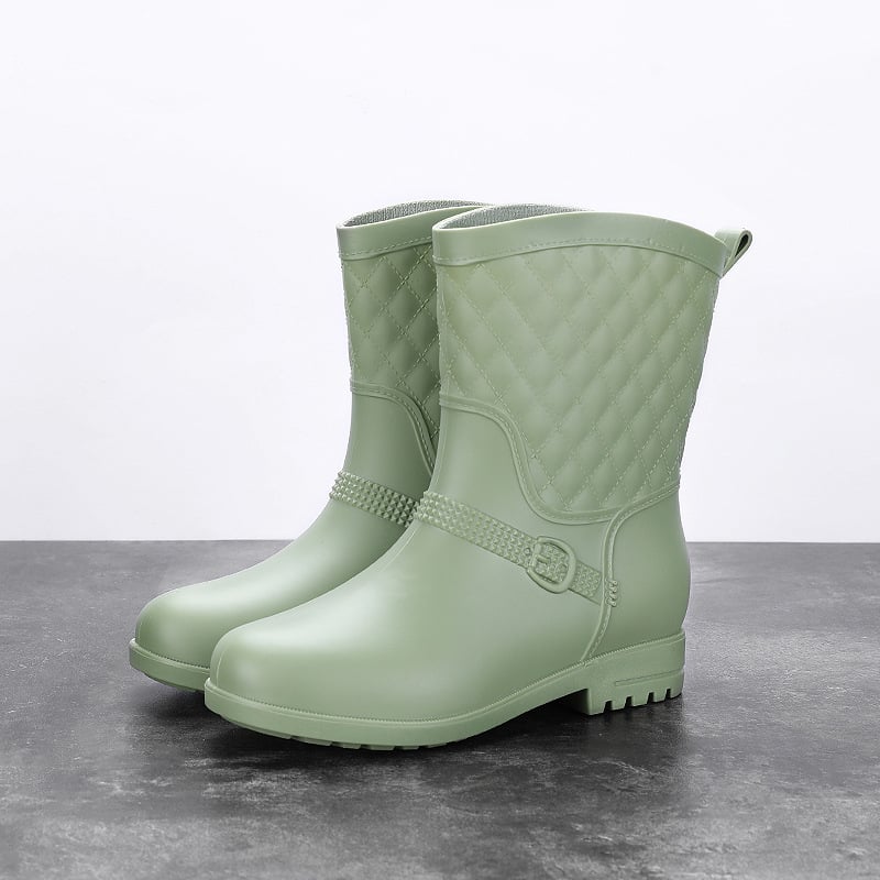 Ghete de ploaie pentru femei, stil coreean, până la gambe, drăguțe, impermeabile, slip-on, căptușeală din bumbac, antiderapante de iarnă